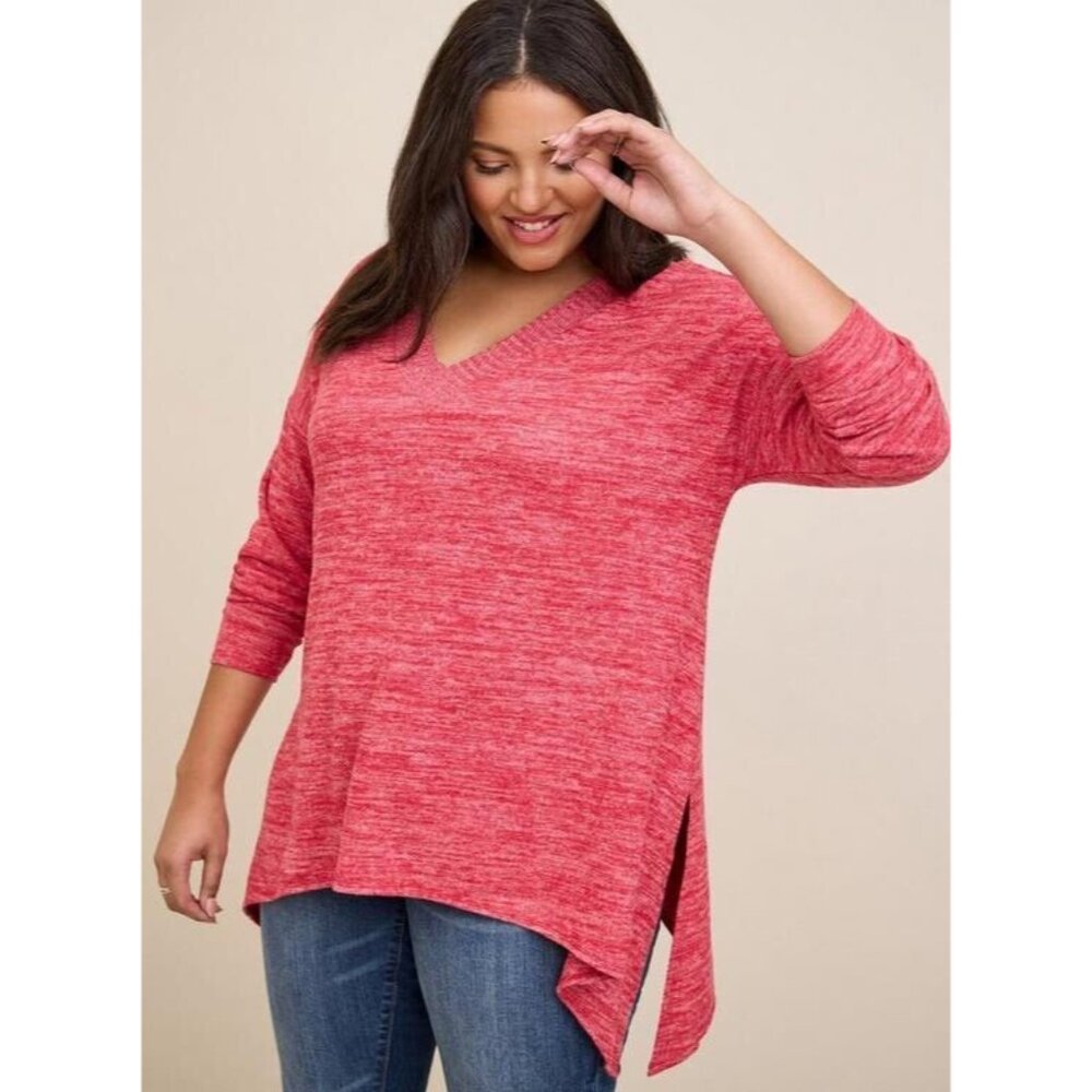 torrid 2 sweater Women Red V Neck Drop Shoulder Shark Bite hem Soft - Picture 1 of 10